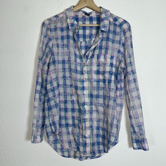 Anthropologie Blue Plaid Long Sleeve Button Down Sz. M - Picture 2 of 7